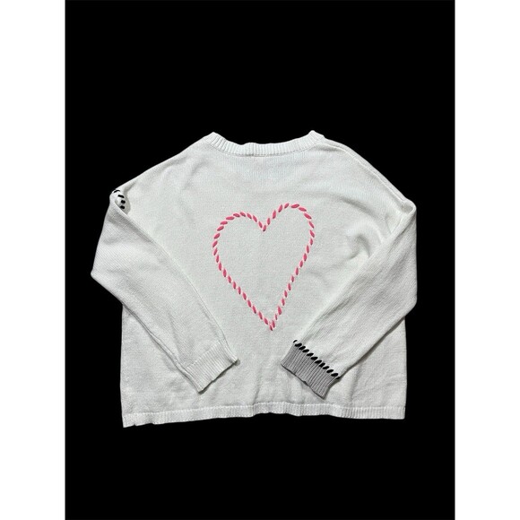 Lisa Todd White Love Stitch Sweater Size XL Pullover Heart Relaxed Colorblock - Picture 6 of 7